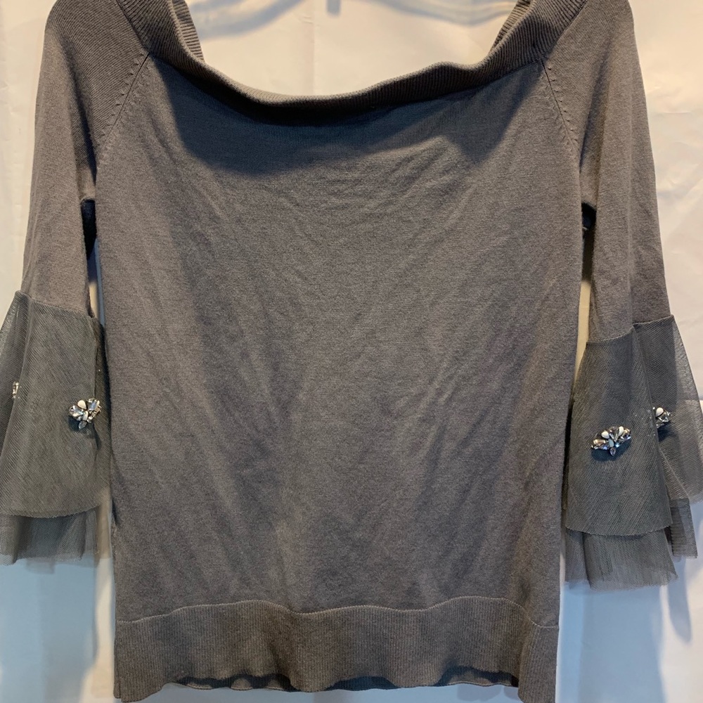 7th Avenue NY &Co  jeweled tulle sleeve sweater - Picture 5 of 6